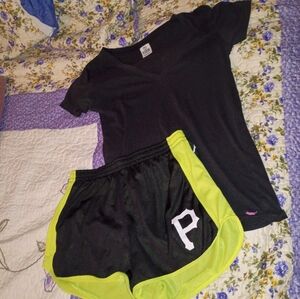 Vintage Y2K Victoria Secret Pink Shirt Short Shorts Lot L Pirates Baseball